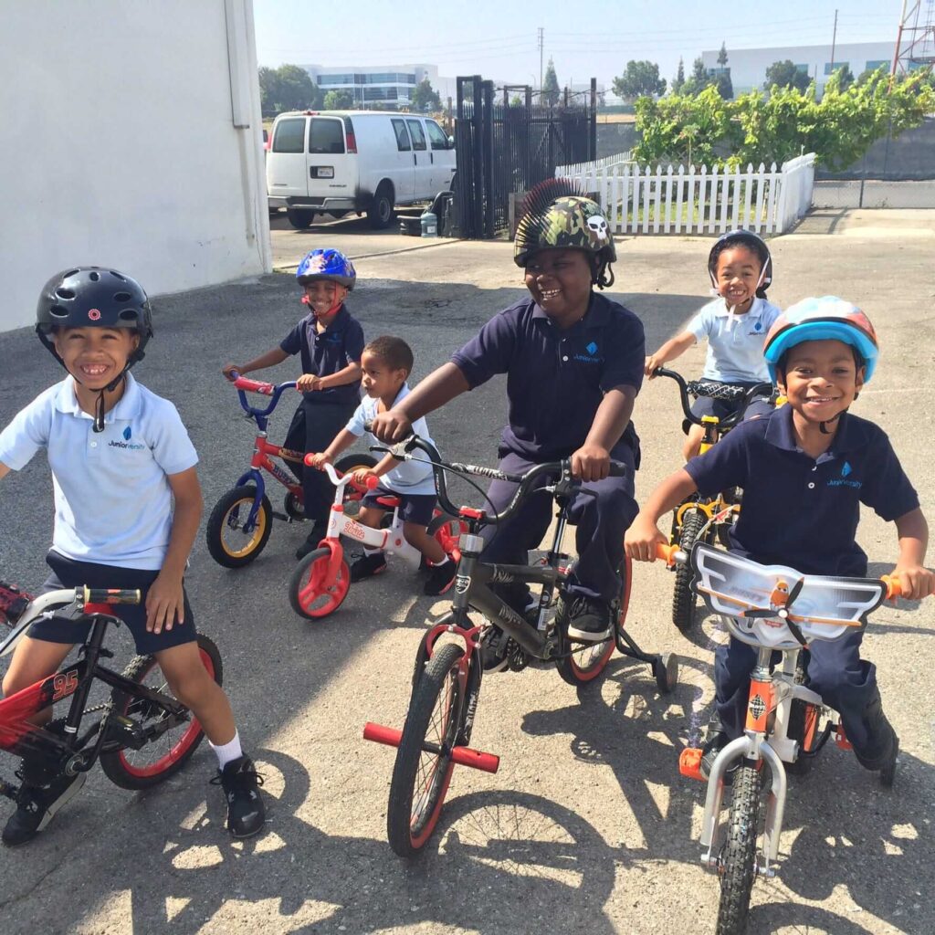 Group of kids cycling